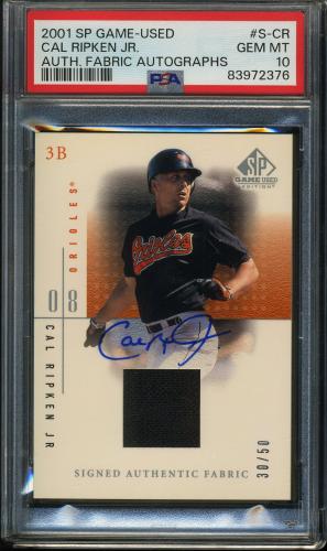 2001 SP Game-Used Edition Authentic Fabric Autographs #S-CR Cal Ripken PSA 10 #83972376