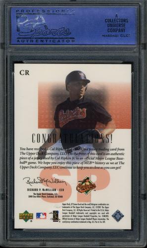 2001 SP Game-Used Edition Authentic Fabric #CR Cal Ripken PSA 10 #30012286 - Back