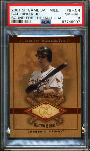 2001 SP Game Bat Milestone Piece of Action Bound for the Hall #BCR Cal Ripken PSA 8 #67749007