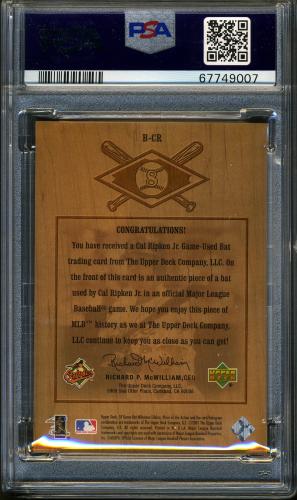 2001 SP Game Bat Milestone Piece of Action Bound for the Hall #BCR Cal Ripken PSA 8 #67749007 - Back