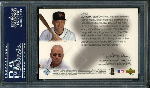 2001 SPx Winning Materials Update Duos #CR-X2 C.Ripken/C.Ripken PSA 10 #25079018 - Back