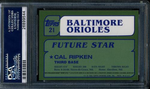 2001 Topps Archives Reserve Future Rookie Reprints #3 Cal Ripken 82 PSA 10 #26899544 - Back