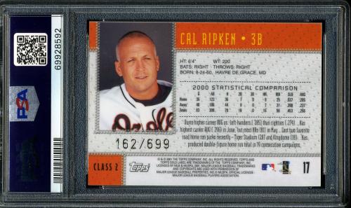 2001 Topps Gold Label Class 2 Gold #17 Cal Ripken PSA 9 #69928592 - Back