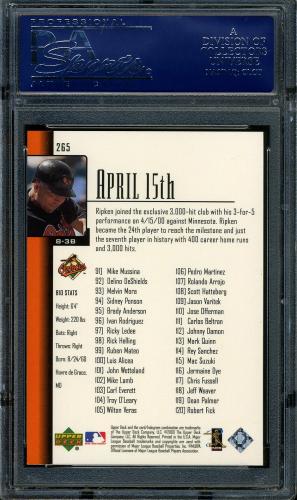 2001 Upper Deck #265 Cal Ripken SH PSA 10 #18531342 - Back