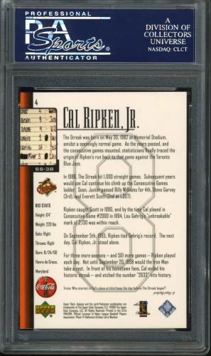 2001 Upper Deck/Coca-Cola Cal Ripken, Jr. Tribute #4 Cal Ripken, Jr. PSA 10 #23875057 - Back