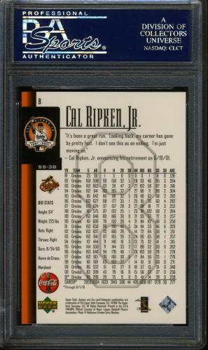 2001 Upper Deck/Coca-Cola Cal Ripken, Jr. Tribute #8 Cal Ripken, Jr. (Retirement Announcement) PSA 10 #22328021 - Back