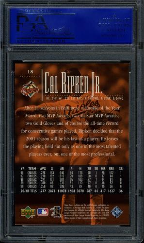 2001 Upper Deck Evolution #18 Cal Ripken PSA 10 #30980492 - Back
