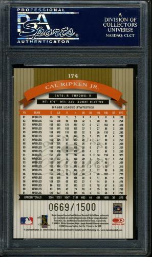 2002 Donruss Classics #174 Cal Ripken LGD PSA 10 #22830766 - Back