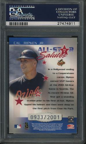 2002 Donruss Elite All-Star Salutes #4 Cal Ripken/2001 PSA 10 #27474911 - Back