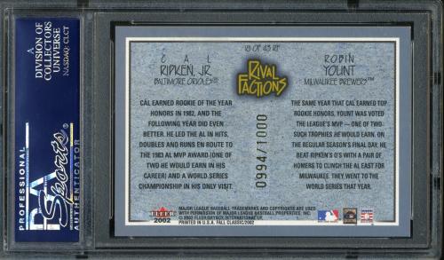 2002 Fleer Fall Classics Rival Factions #18 C.Ripken/R.Yount PSA 10 #22517867 - Back