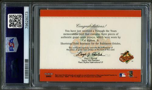 2002 Greats of the Game Through the Years Level 3 #14 Cal Ripken Fielding PSA 6 #79628073 - Back
