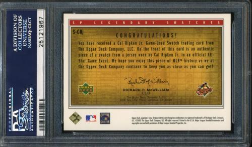 2002 SP Legendary Cuts Game Swatches #SCRJ Cal Ripken PSA 10 #23933883 - Back