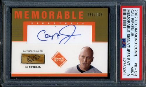 2002 Upper Deck Diamond Connection Memorable Signatures Bat #CR Cal Ripken/145 PSA 9 #42763391