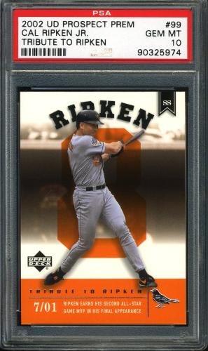 2002 Upper Deck Prospect Premieres #99 Cal Ripken TRIB PSA 10 #90325974