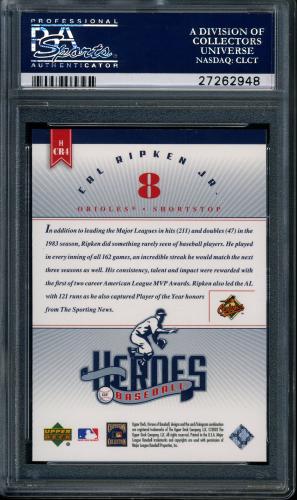 2002 Upper Deck Prospect Premieres Heroes of Baseball #HCR4 Cal Ripken PSA 10 #27262948 - Back