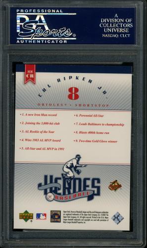 2002 Upper Deck Prospect Premieres Heroes of Baseball #HCR Cal Ripken HDR PSA 10 #23889656 - Back