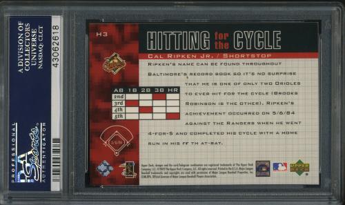 2002 UD Piece of History Hitting for the Cycle #H3 Cal Ripken PSA 10 #43062618 - Back