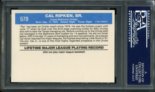 1982 Donruss #579 Cal Ripken Sr. CO  PSA 10 #24180983 - Back
