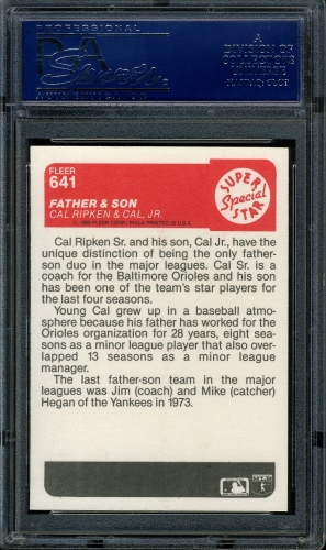 1985 Fleer #641 Cal Ripken Jr./Sr. PSA 10 #17769667 - Back