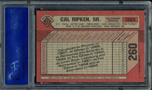 1989 Bowman #260 Cal Ripken Sr./Jr. [Textured TV] PSA 10 #06456782 - Back