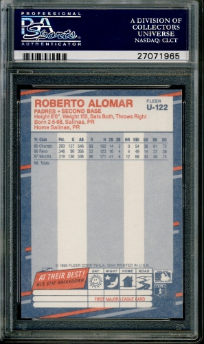 1988 Fleer Update Glossy #U-122 Roberto Alomar PSA 10 #27071965 - Back