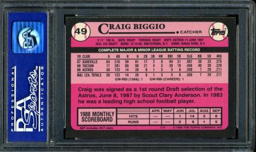 1989 Topps Tiffany #049 Craig Biggio PSA 8 #08074583 - Back