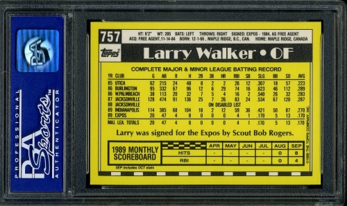 1990 Topps Tiffany #757 Larry Walker PSA 9 #08074590 - Back