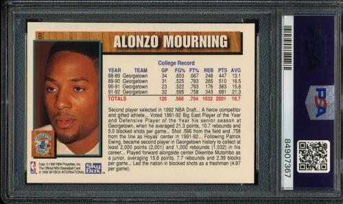 1992 Hoops Draft Redemption #B Alonzo Mourning PSA 10 #84907367 - Back