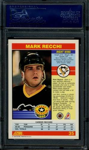 1990 Score Young Superstars #035 Mark Recchi PSA 10 #18757007 - Back