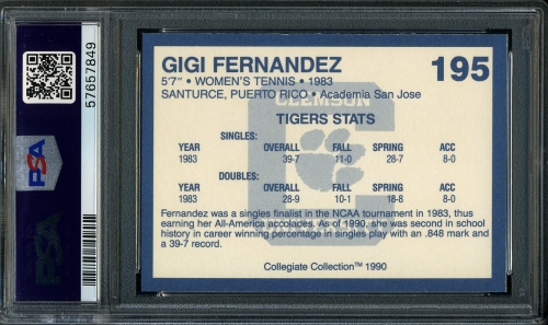 1990 Clemson Collegiate Collection #195 Gigi Fernandez PSA 10 #57657849 - Back