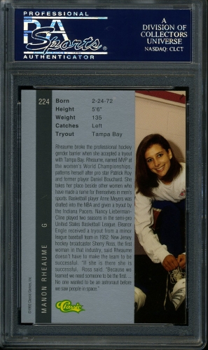 1992 Classic Four Sport #224 Manon Rheaume PSA 10 #23938200 - Back