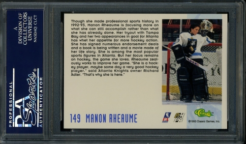 1993 Classic #149 Manon Rheaume PSA 10 #23938204 - Back