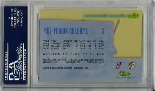 1993 Classic #MR1 M.Rheaume Acetate PSA 9 #23938202 - Back