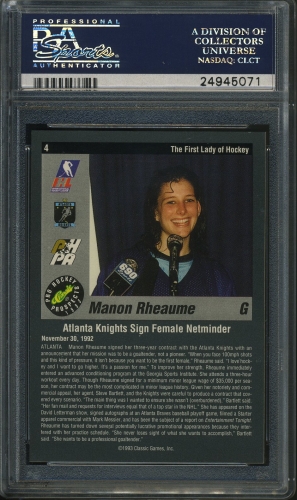 1993 Classic Pro Prospects #4 Manon Rheaume PSA 10 #24945071 - Back