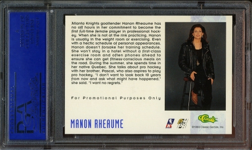 1993 Classic Manon Rheaume Promo #NNO Manon Rheaume/ Up Close PSA 10 #81476890 - Back