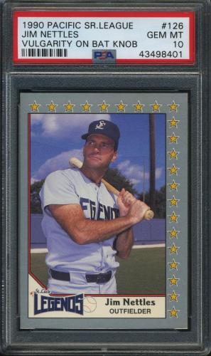 1989-90 Pacific Senior League #126a Jim Nettles ERR/(Writing on/bat knob) PSA 10 #43498401