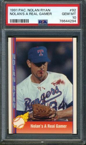 1991 Pacific Nolan Ryan #092 Nolan's a Real Gamer/(Bloody lip and blood all over jersey) PSA 10 #78644294