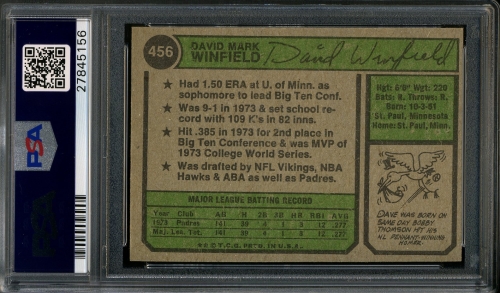 1974 Topps #456 Dave Winfield PSA 9 #27845156 - Back