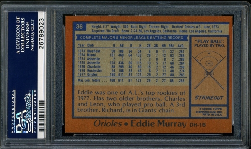 1978 Topps #036 Eddie Murray PSA 9 #26789023 - Back