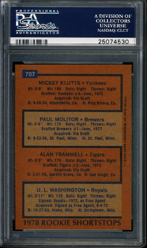 1978 Topps #707 Paul Molitor PSA 9 #25074530 - Back