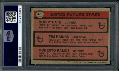 1981 Topps #479 Tim Raines PSA 10 #41712503 - Back