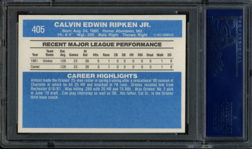1982 Donruss #405 Cal Ripken PSA 10 #20019567 - Back