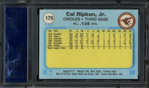 1982 Fleer #176 Cal Ripken PSA 10 #21037891 - Back