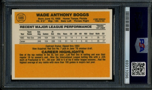1983 Donruss #586 Wade Boggs PSA 10 #69311096 - Back