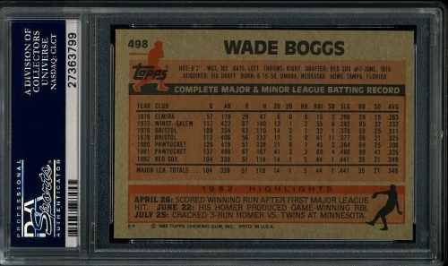 1983 Topps #498 Wade Boggs PSA 10 #27363799 - Back