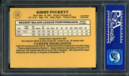 1985 Donruss #438 Kirby Puckett PSA 8 #01083028 - Back