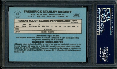 1986 Donruss #028 Fred McGriff PSA 10 #24965380 - Back