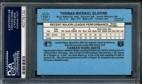 1988 Donruss #644 Tom Glavine PSA 10 #40776132 - Back