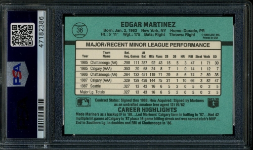 1988 Donruss Rookies #036 Edgar Martinez PSA 10 #47182386 - Back