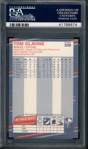 1988 Fleer #539 Tom Glavine PSA 10 #41788674 - Back